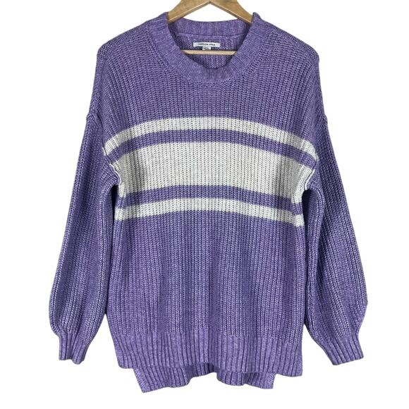 American Eagle Oversized Sweater Womens S Purple Knit Cozy Grandmacore Slouchy - Picture 1 of 5